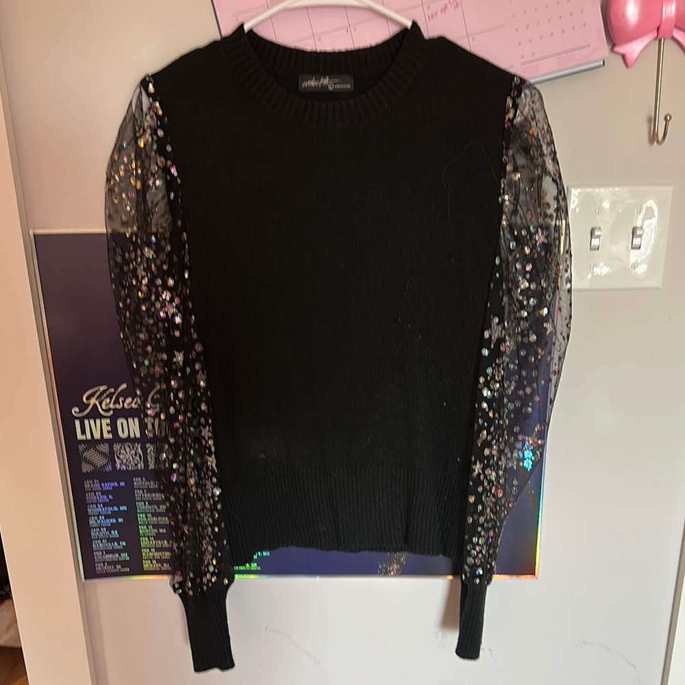 Black Sweater with Sequin Sleeves